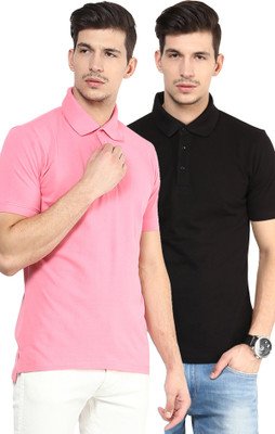 

Yellow Submarine Solid Men's Polo Neck Black, Pink T-Shirt(Pack of 2)