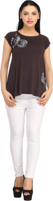 

X'Pose Printed Women's Round Neck Brown T-Shirt, Grey-1