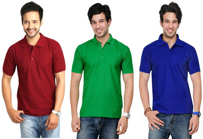 

Keepsake Solid Men's Polo Neck Multicolor T-Shirt(Pack of 3), B green