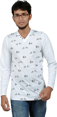 

Harsha Printed Men's V-neck White T-Shirt
