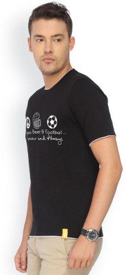 

Campus Sutra Printed Men Round Neck Black T-Shirt