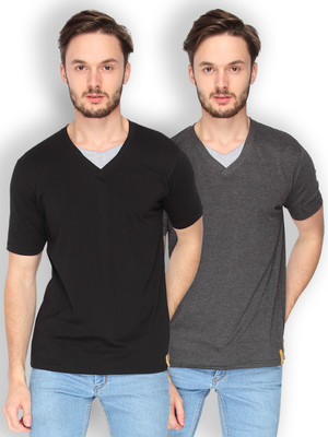 

Campus Sutra Solid Men V-neck Black, Grey T-Shirt(Pack of 2