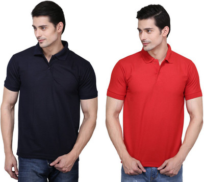 

Ilbies Solid Men' Polo Neck Multicolor T-Shirt(Pack of 2, Black - red