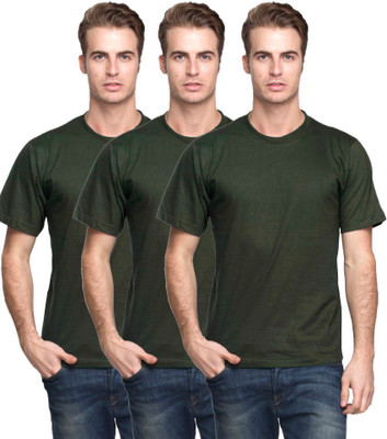 

Purple Square Solid Men's Round Neck Green T-Shirt(Pack of 3
