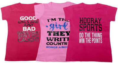 

IndiWeaves Girls Printed, Solid T Shirt(Multicolor, Pink & pink & pink