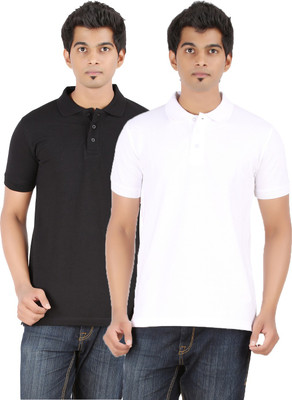 

Ap'pulse Solid Men' Polo Neck Black, White T-Shirt(Pack of 2