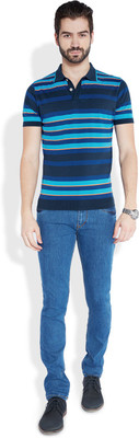 

Park Avenue Striped Men's Polo Neck Blue T-Shirt
