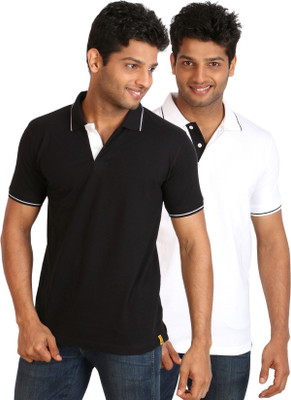 

Campus Sutra Solid Men Polo Neck Black, White T-Shirt(Pack of 2)
