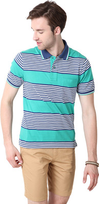 

Mudo Striped Men's Mandarin Collar Blue T-Shirt, Navy/blue