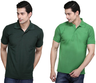 

Ilbies Solid Men' Polo Neck Multicolor T-Shirt(Pack of 2, Dark green - light green