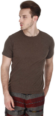 

Zobello Solid Men's Round Neck Brown T-Shirt, Brown heather