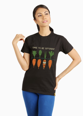 

Campus Sutra Printed Women' Round Neck Black T-Shirt