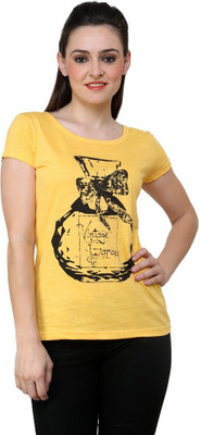

Espresso Printed Women's Round Neck Yellow T-Shirt, D.yellow