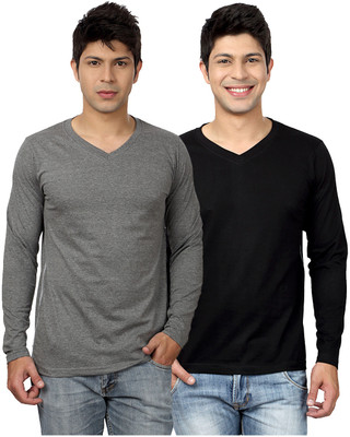 

Top Notch Solid Men's V-neck Grey, Black T-Shirt(Pack of 2), Charcoal melange;black