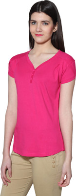 

LGC Solid Women's V-neck Pink T-Shirt, Hot pink