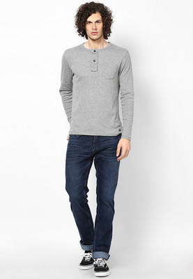 

Jack & Jones Solid Men's Round Neck Grey T-Shirt, Light grey melange