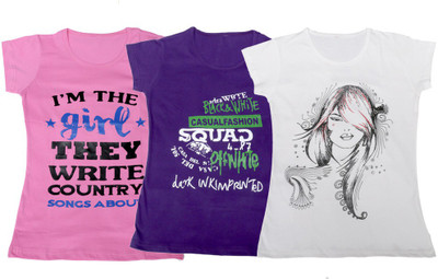 

IndiWeaves Girls Printed T Shirt(Multicolor, Pink & purple & white