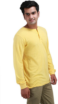 

Inkovy Solid Men's Henley Yellow T-Shirt