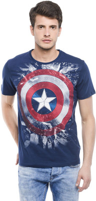 

Captain America Printed Men' Round Neck Blue T-Shirt, Dress blue