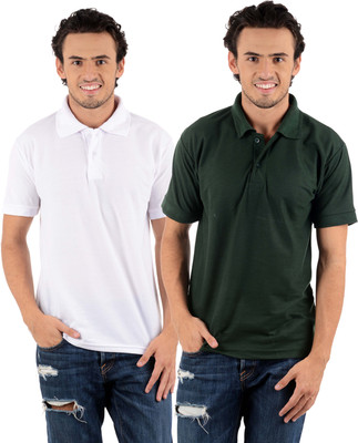 

Blaze Solid Men' Polo Neck Multicolor T-Shirt(Pack of 2, Dark green;white