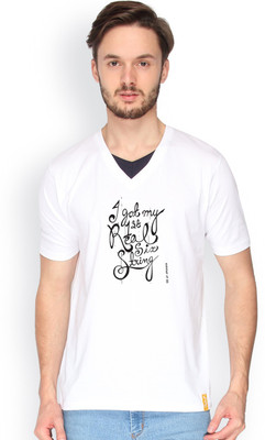 

Campus Sutra Solid Men V-neck White T-Shirt