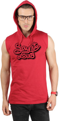 

SayItLoud Graphic Print Men's Hooded Maroon T-Shirt