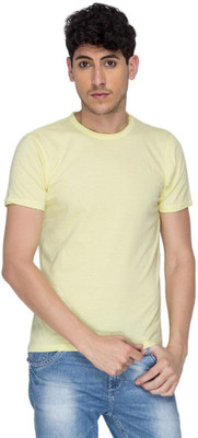 

Purple Square Solid Men's Round Neck Yellow T-Shirt