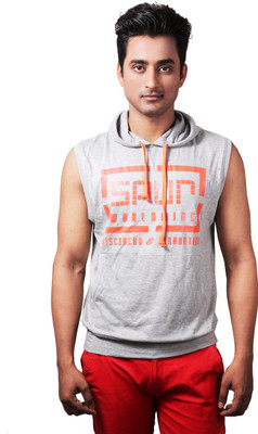 Spur Printed Men' Hooded Silver T-Shirt, Melange