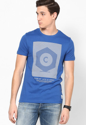 Jack & Jones Graphic Print Men's Round Neck Blue T-Shirt, True blue