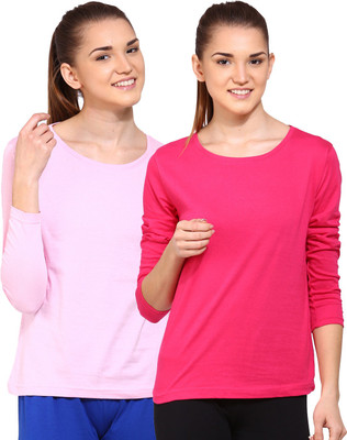 

Ap'pulse Solid Women Round Neck Pink, Pink T-Shirt(Pack of 2), _lpnk_dpnk
