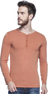 

Tinted Solid Men's Henley Orange T-Shirt, Rust