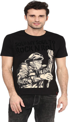 PUNK Printed Men Round Neck Black T-Shirt