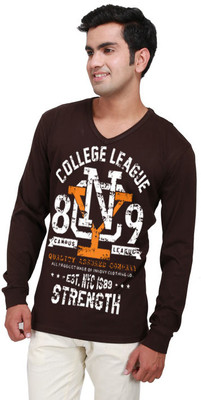 

Inkovy Graphic Print Men's V-neck Brown T-Shirt