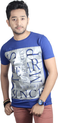 

Spur Printed Men' Round Neck Blue T-Shirt