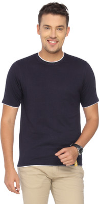 

Campus Sutra Solid Men Round Neck Dark Blue T-Shirt