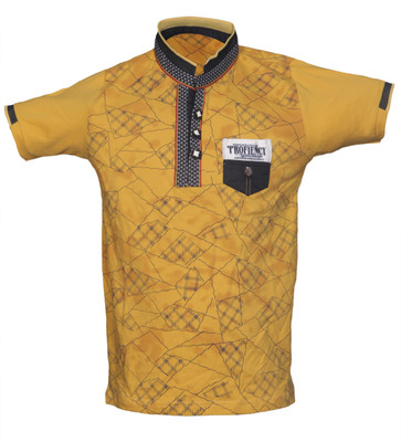 AWACK Boys Printed Cotton Blend T Shirt(Gold, Pack of 1)