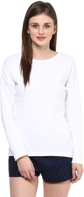 

Hypernation Solid Women's Round Neck White T-Shirt