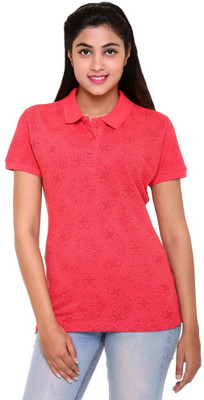 

Colors & Blends Printed Women's Polo Neck Pink T-Shirt, Cherry