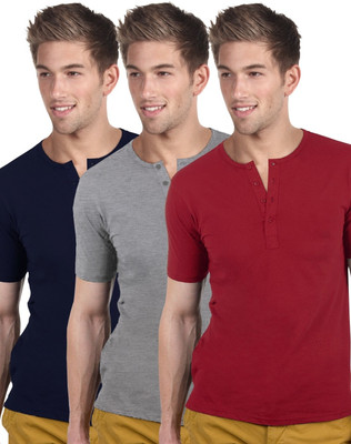 

Blackburne Inc Solid Men's Henley Dark Blue, Grey, Red T-Shirt(Pack of 3), Navy;grey;red