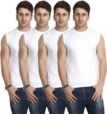 

Purple Square Solid Men's Round Neck White T-Shirt(Pack of 4
