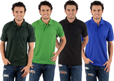 

Blaze Solid Men's Polo Neck Multicolor T-Shirt(Pack of 4, Black;dark green;royal blue