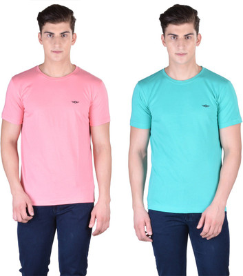 Force NXT Solid Men Round Neck Light Blue, Pink T-Shirt