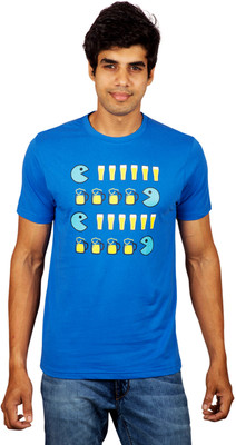 

Red Line Graphic Print Men' Round Neck Blue T-Shirt, Imperial blue