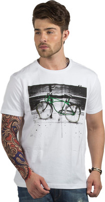 

HotTribes Printed Men's Round Neck White T-Shirt
