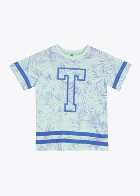 

United Colors of Benetton Boys Printed Cotton T Shirt(Blue, Pack of 1, 10a