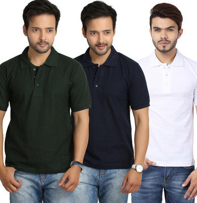 

Weardo Solid Men's Polo Neck Green, Blue, White T-Shirt(Pack of 3), Blue;green;white