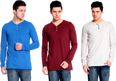 

Lemon & Vodka Solid Men's Henley Multicolor T-Shirt(Pack of 3), Blue