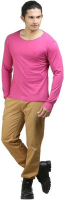 

Oviyon Solid Men' Boat Neck Pink T-Shirt, Fuchsia red