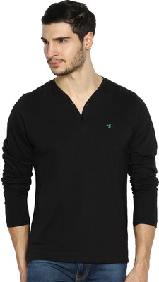 

The Indian Garage Co. Solid Men's Henley Black T-Shirt