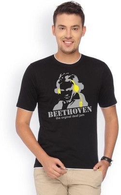 

Campus Sutra Printed Men Round Neck Black T-Shirt
